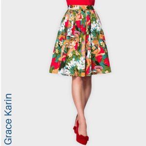 Rockabilly Tropical Print Full Skirt
